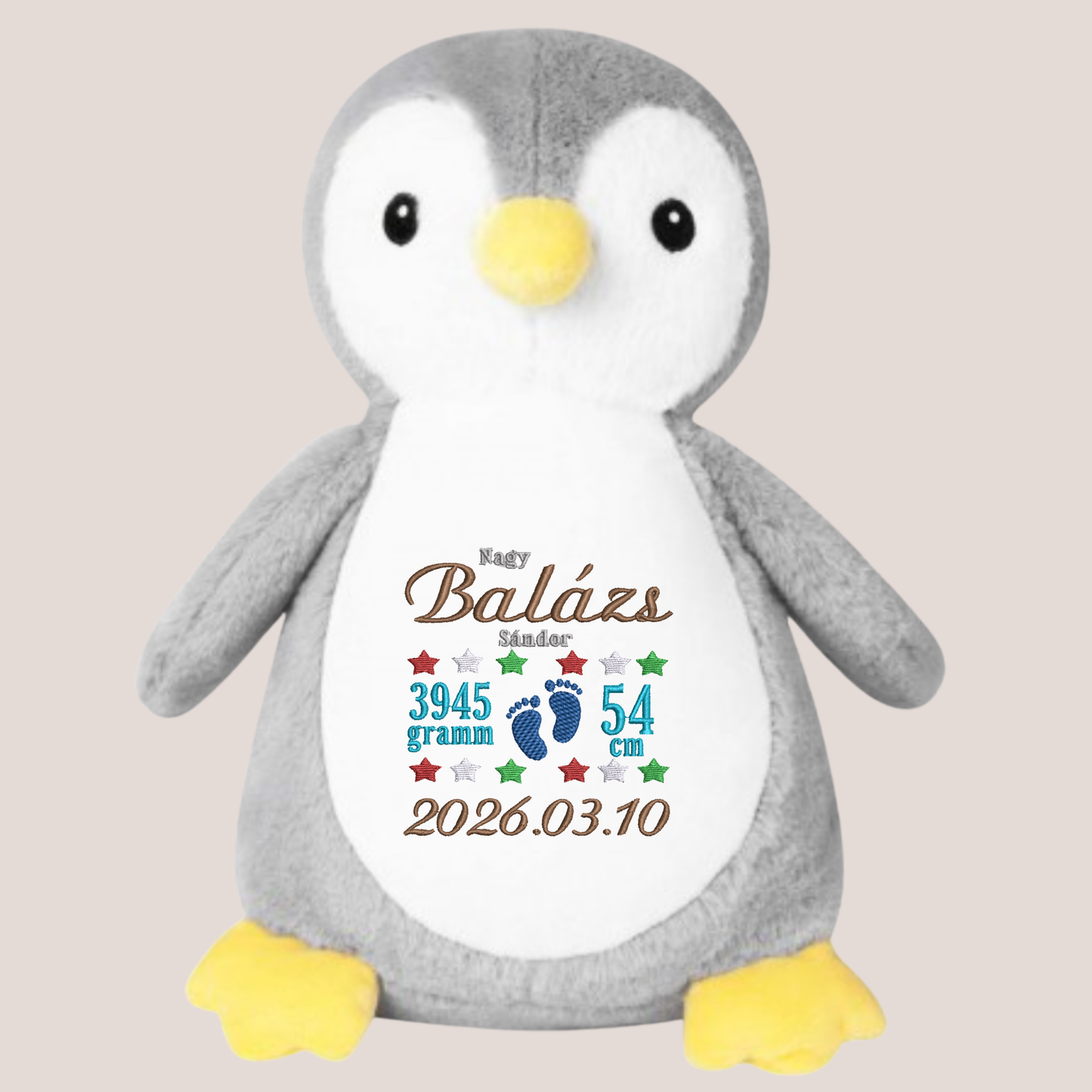 Egyedi Névre Szóló Hímzett Pingvin Plüss (42 cm)